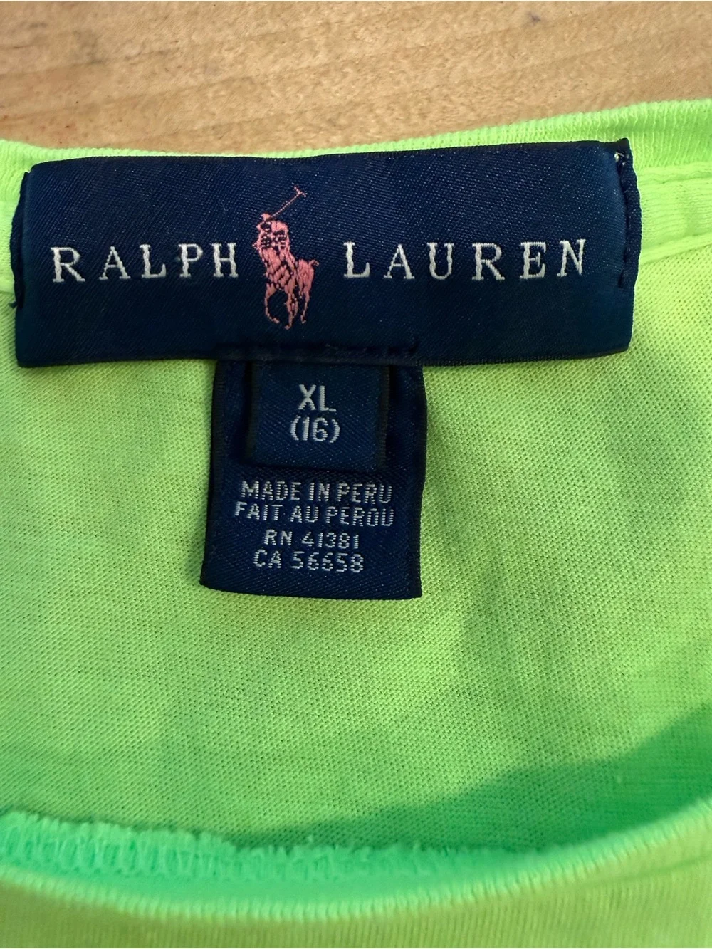 Ralph Lauren Neon Lime Tee Hot Pink Polo Logo T-shirt Short Sleeve Girl Size XL